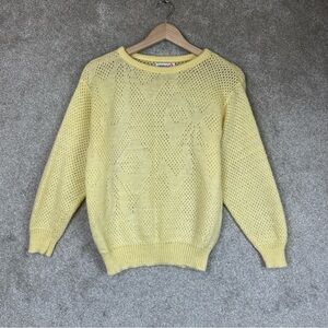 Pandora Vintage Sweater Womens Medium Yellow Pullover Open Knit Stretch- 3109*